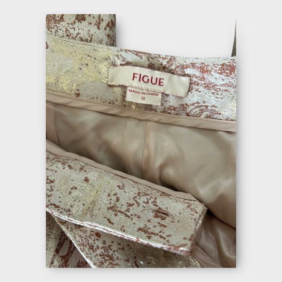 FIGUE Sioban Bronze Gold Metallic Brocade Straight Leg Trouser Dress Pants 8 - Picture 10 of 13